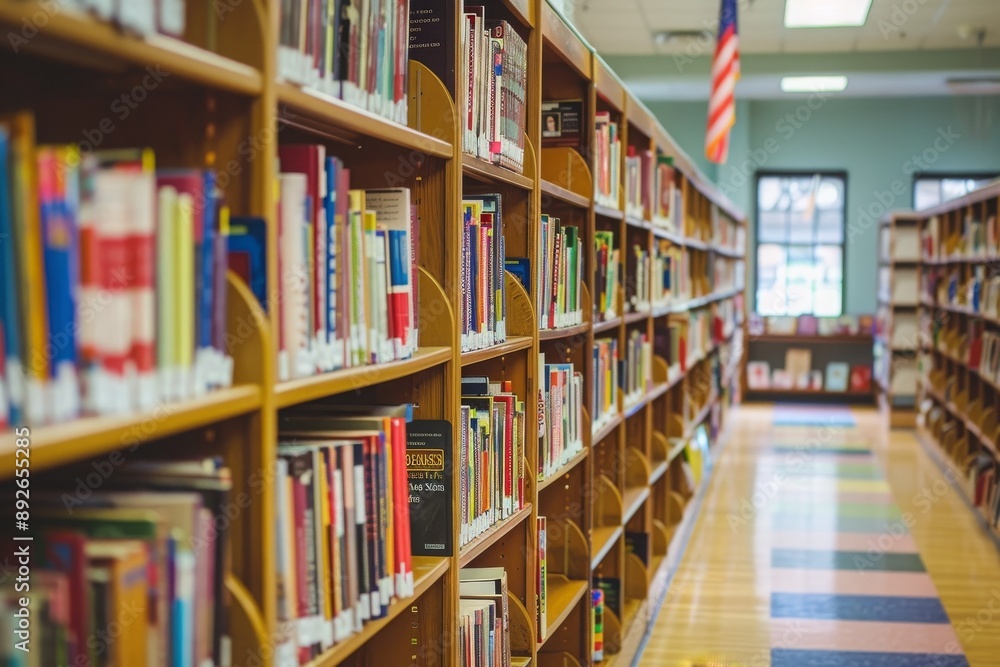 Long Rows of Bookshelves in a Public Library