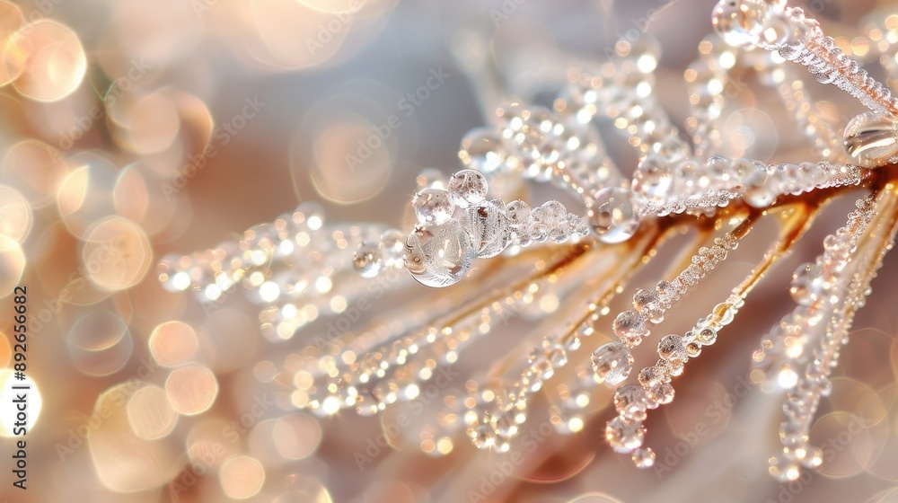 A branch covered in ice crystals. The image has a serene and peaceful mood, as the ice crystals sparkle in the sunlight A branch covered in ice crystals. The image has a serene and peaceful mood, as the ice crystals sparkle in the sunlight