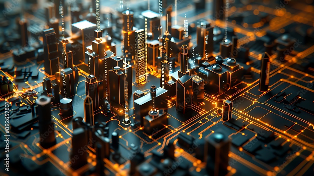 Futuristic Modern City Model Background with Wireless Network and Tech Connectivity Technology in an Advanced Urban Environment Futuristic Modern City Model Background with Wireless Network and Tech Connectivity Technology in an Advanced Urban Environment