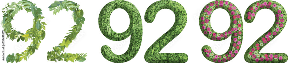 92, design made from green grass, leaves and flower, .suitable for birthday, anniversary and memorial day templates, go green concept
92, design made from green grass, leaves and flower, .suitable for birthday, anniversary and memorial day templates, go green concept