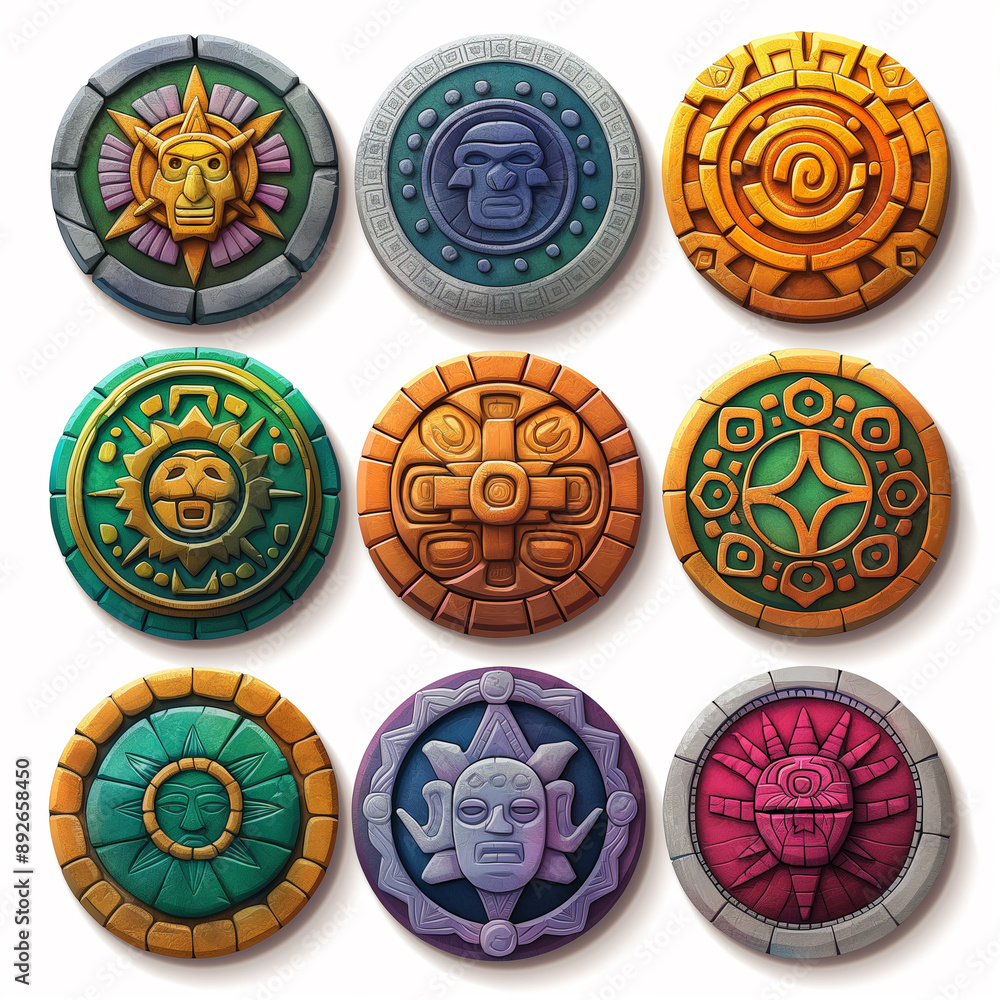 Asset of the Aztec and Maya coins, game element, video game, Illustration Asset of the Aztec and Maya coins, game element, video game, Illustration