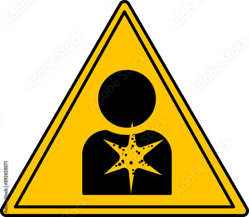 Yellow Sign Carcinogen. Vector Icon. Warning of danger to human health. Chemical Labeling