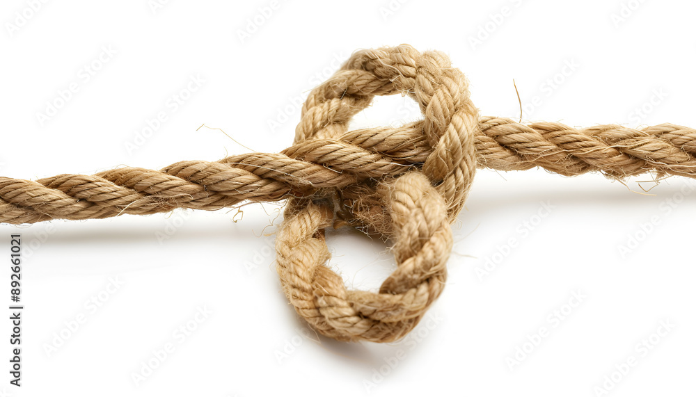 Fototapeta premium Cotton rope with knot on white background