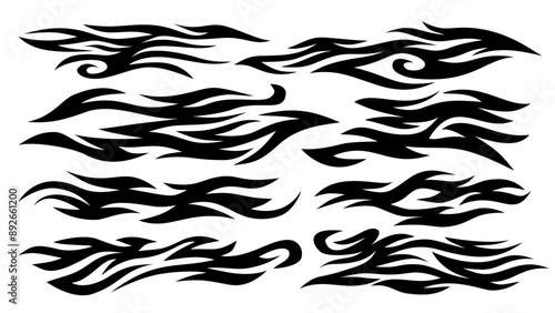 tribal fire symbol design. fire flame vector illustration. Flame decal. black fire flame tribal stickers. Tribal fire vinyl stickers for transportation. Burning element with curves for vehicles. 