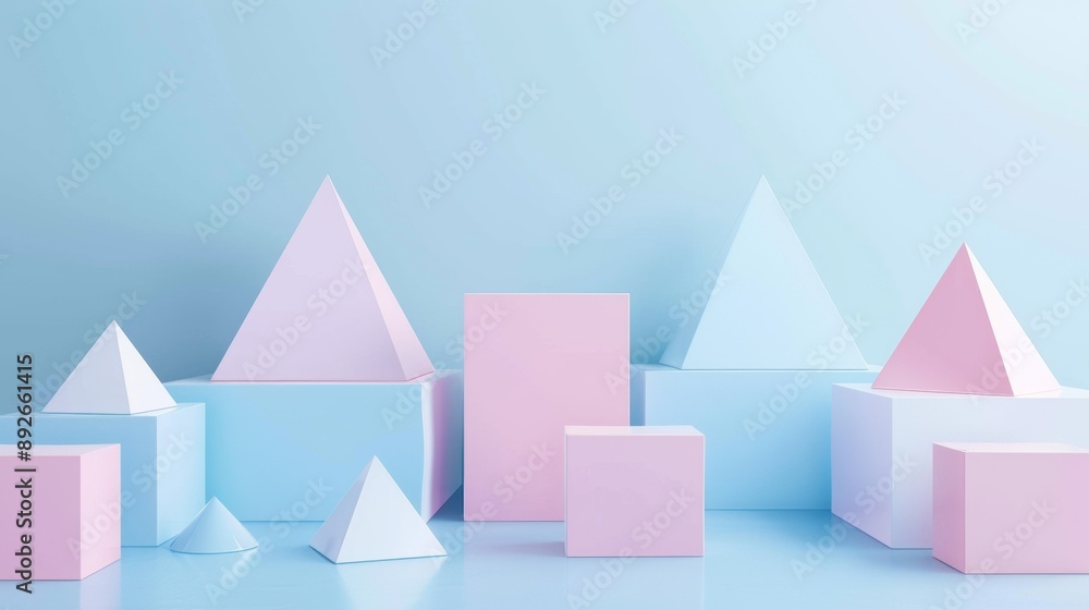 A blue and pink background with a variety of shapes including squares A blue and pink background with a variety of shapes including squares