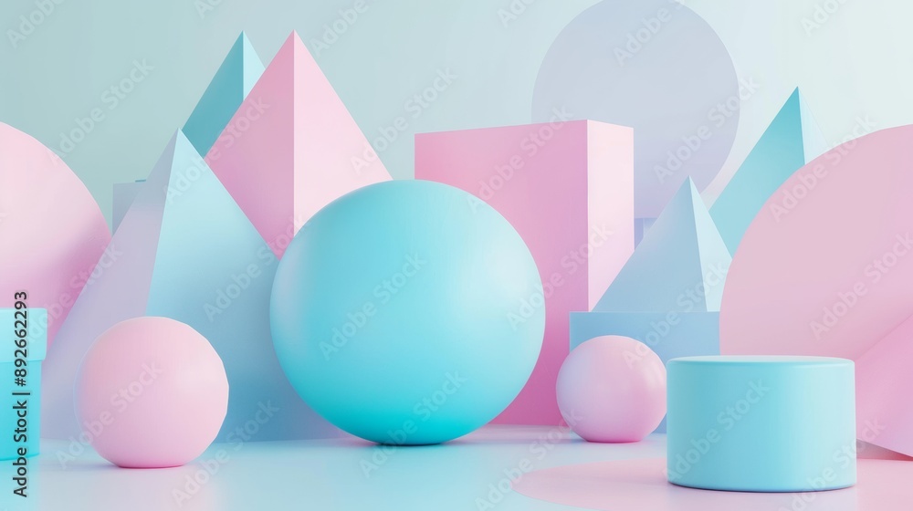 A blue and pink geometric design with a blue ball in the middle A blue and pink geometric design with a blue ball in the middle