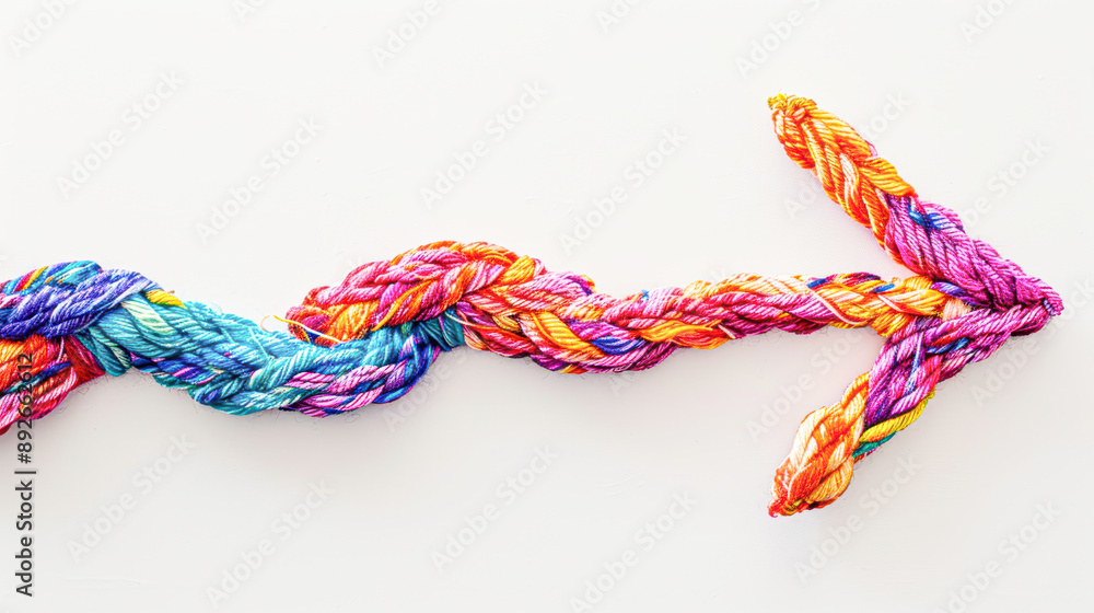 Vibrant Yarn Arrow Representing Business Growth and Progress on White Background with Copy Space for Text or Graphics Vibrant Yarn Arrow Representing Business Growth and Progress on White Background with Copy Space for Text or Graphics