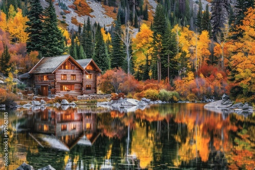 A house with a lake in the background