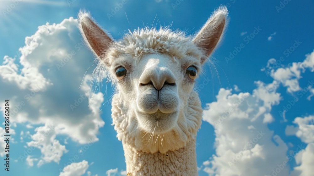 Obraz premium alpaca goat head with clouds background