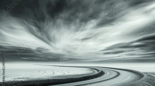 A long road with a dark sky in the background