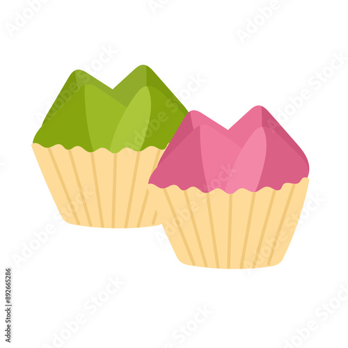 Kue bolu kukus vector illustration, steam cake clip art isolated on white background, kue kukus vector flat icon, kue basah  jajanan pasar tradisional indonesia, indonesian traditional snack, steamed 