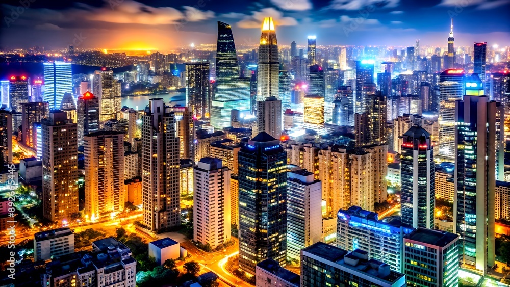 Urban Tapestry: A Cityscape Woven with Buildings and Lights Generative Art IA Urban Tapestry: A Cityscape Woven with Buildings and Lights Generative Art IA