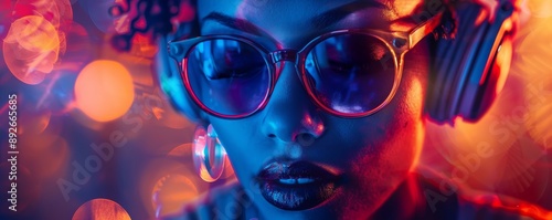 3d background music, beats, close up, focus on, vibrant shades, Double exposure silhouette with beats