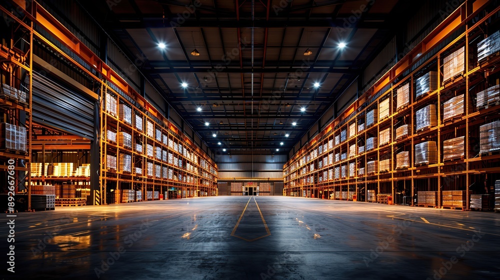 Empty Warehouse With Shelves Filled With Boxes Empty Warehouse With Shelves Filled With Boxes