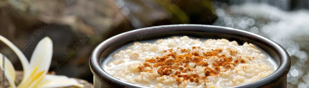 A bowl of oatmeal with cinnamon and sugar A bowl of oatmeal with cinnamon and sugar