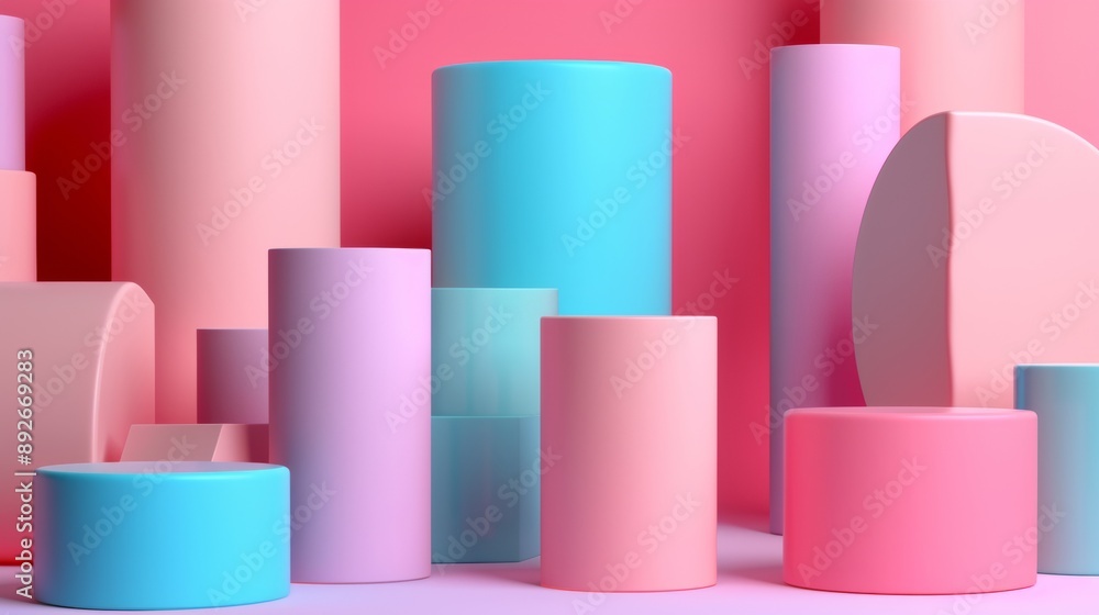 A colorful array of pink and blue cylinders A colorful array of pink and blue cylinders