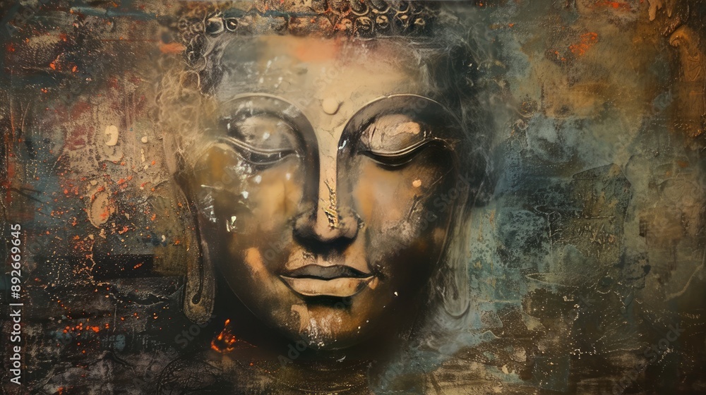 Meditative portrayal of Buddha, radiating inner peace and enlightenment, symbolizing spiritual tranquility. Meditative portrayal of Buddha, radiating inner peace and enlightenment, symbolizing spiritual tranquility.
