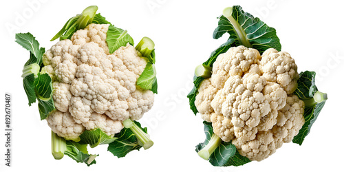 Whole Cauliflowers on Transparent Background, Organic Cruciferous Vegetables Rich in Fiber, Ideal for Healthy Diets, Keto Recipes, and Vegan Dishes photo