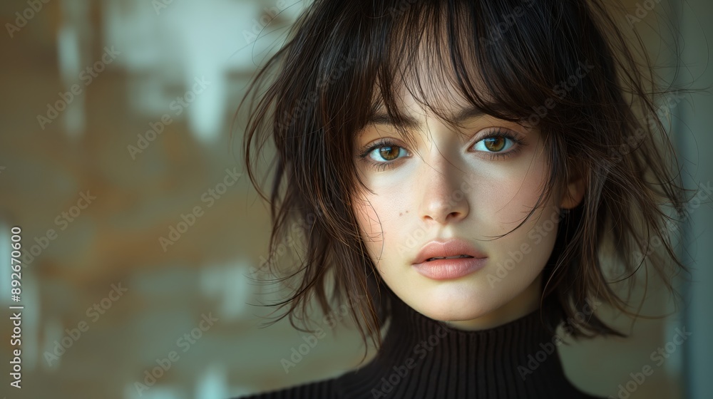 Woman with Short Hair and Black Turtleneck Woman with Short Hair and Black Turtleneck