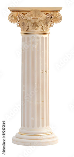 Luxurious Greek-Style Marble Column with Golden Capital Ideal for Classic and Opulent Decor