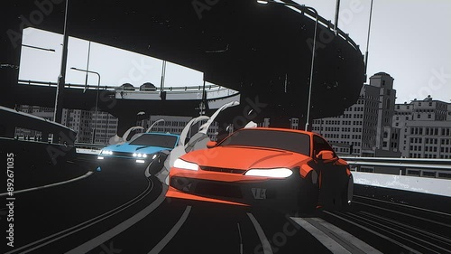 Retro cars drifting on the road, loop animation