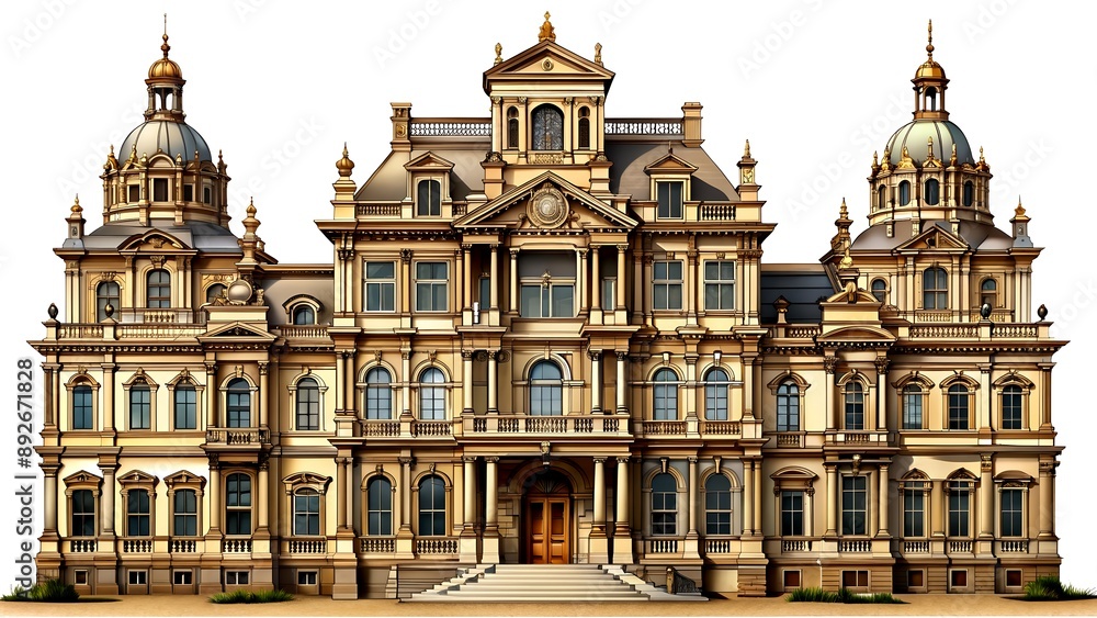 Fototapeta premium The Architect's Legacy: A detailed architectural illustration showcasing a historic building with intricate details and a sense of grandeur. Generative AI Machine-created