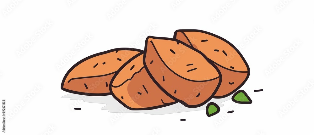 A simple illustration of a sweet potato, with only one in the middle, is a symbol of art. Dynamic on a clean white background.