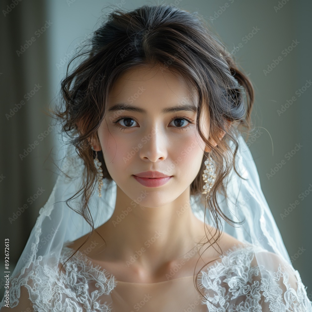 Bride with Elegant Veil and Lace Dress Bride with Elegant Veil and Lace Dress