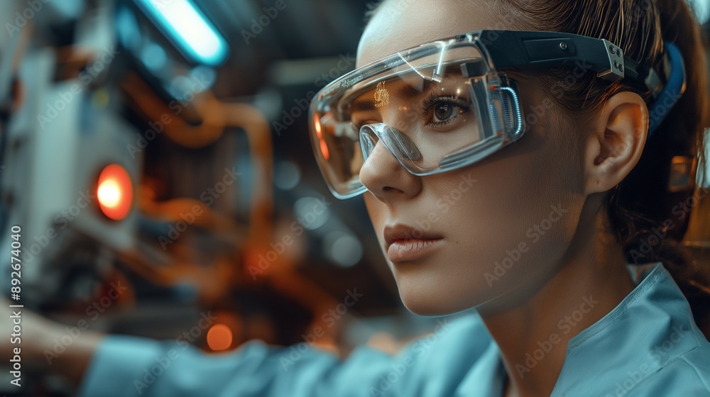 Factory worker using AR glasses, assembling parts Factory worker using AR glasses, assembling parts