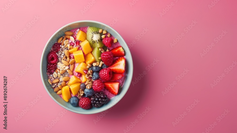 Colorful Acai Bowl: A vibrant acai bowl topped with fresh fruits, nuts, and seeds. Colorful Acai Bowl: A vibrant acai bowl topped with fresh fruits, nuts, and seeds.