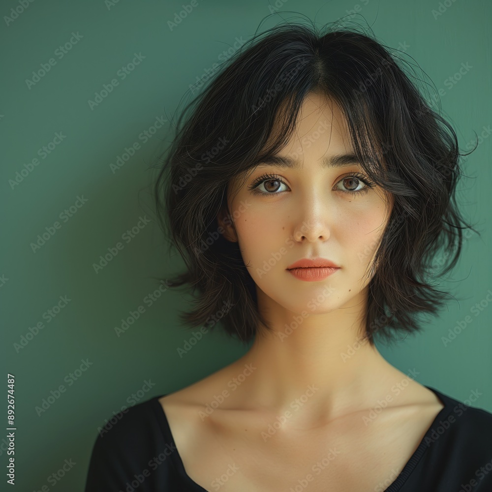 Woman in Black Top with Soft Waves Woman in Black Top with Soft Waves