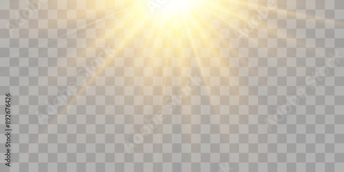 Vector transparent sunlight, special flash light effect. Glow light effect, bright sun or spotlight beams. Light png. Decor element isolated on transparent background.