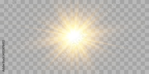 Vector transparent sunlight, special flash light effect. Glow light effect, bright sun or spotlight beams. Light png. Decor element isolated on transparent background