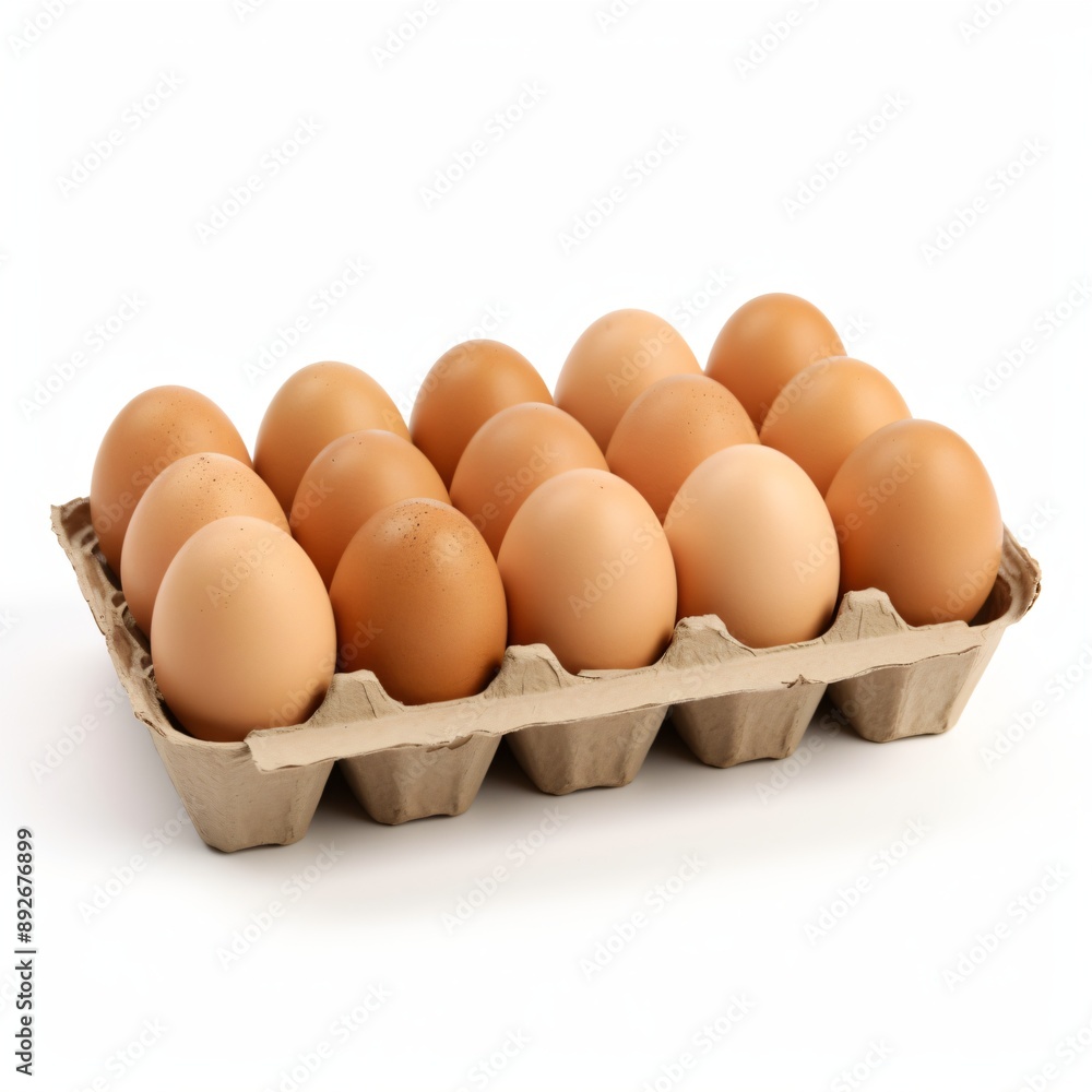 cardboard box with many eggs on white background cardboard box with many eggs on white background