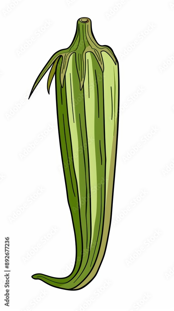 A simple illustration of an okra with only one in the middle of the picture, which is a symbol of art. Dynamic on a clean white background. A simple illustration of an okra with only one in the middle of the picture, which is a symbol of art. Dynamic on a clean white background.