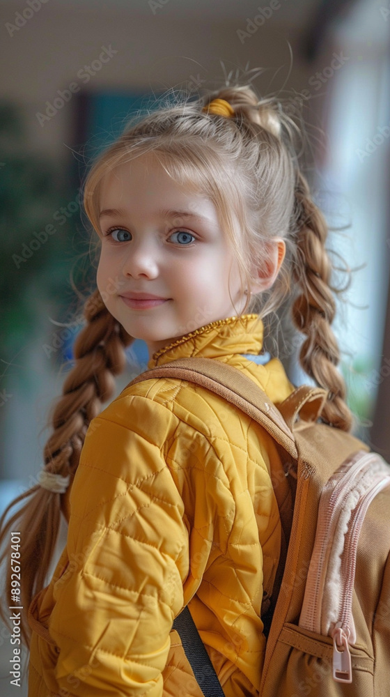 Little girl is ready for Schoolday. Preperations for School. Getting ready for School Little girl is ready for Schoolday. Preperations for School. Getting ready for School