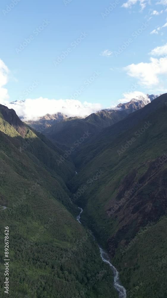 Aerial video over river and mountain landscapes on the way to Machu Picchu, Peru Aerial video over river and mountain landscapes on the way to Machu Picchu, Peru