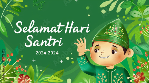 Green Background Greeting National Santri Day photo