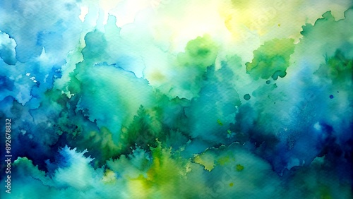 Abstract Watercolor of Blue and Green Hues: A Captivating Dance of Colors Generative AI image