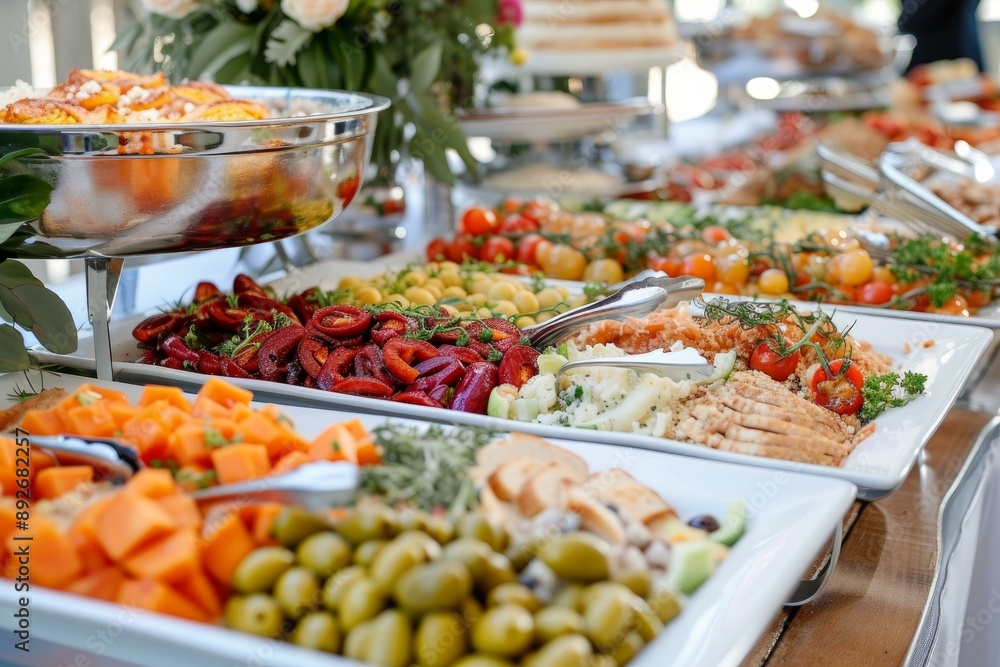 Sumptuous buffet with a variety of freshly prepared, delicious dishes ready to be served Sumptuous buffet with a variety of freshly prepared, delicious dishes ready to be served