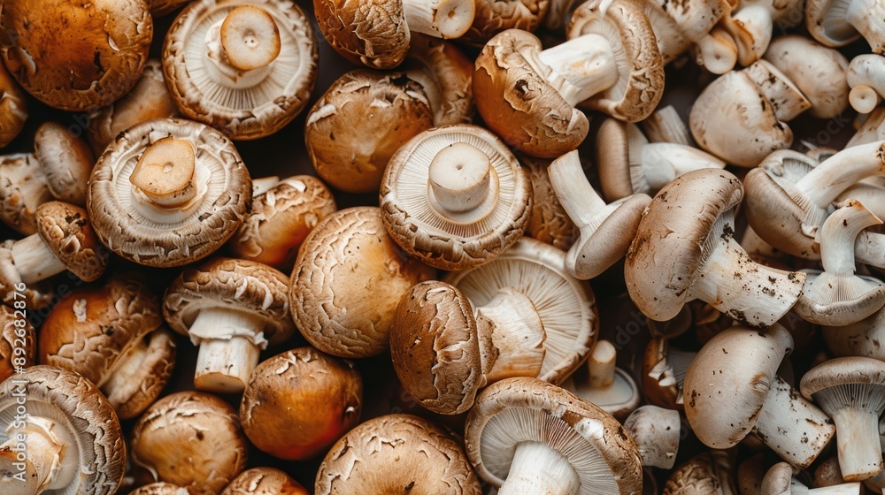 Stir-Frying Mushrooms: A close-up of assorted mushrooms being stir-fried with garlic and butter Stir-Frying Mushrooms: A close-up of assorted mushrooms being stir-fried with garlic and butter