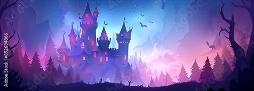 Halloween castle creepy house silhouette wallpaper background