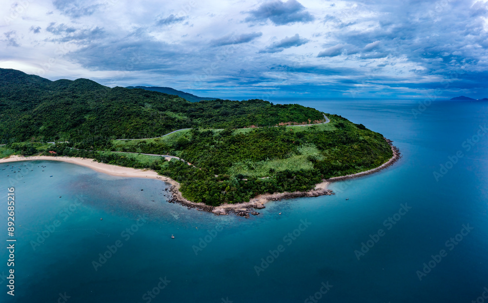 Fototapeta premium Beautiful My Khe beach from drone in Da Nang, Vietnam