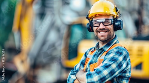 The construction worker smiling