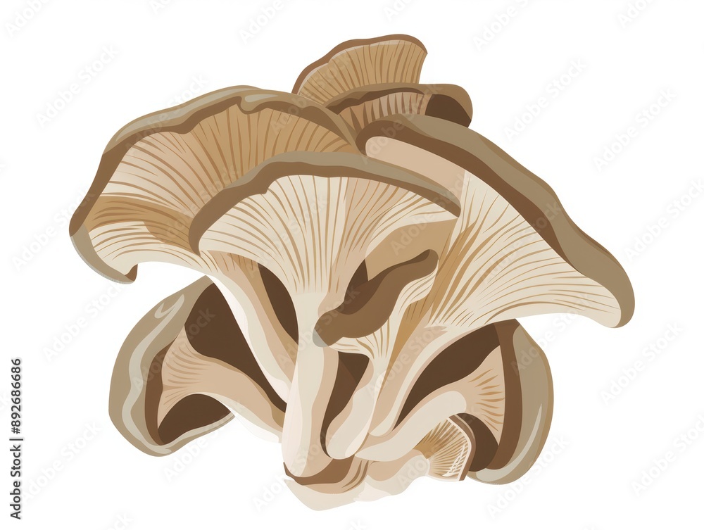 A simple illustration of oyster mushrooms, with only one in the center, is a symbol of art. Dynamic on a clean white background. A simple illustration of oyster mushrooms, with only one in the center, is a symbol of art. Dynamic on a clean white background.