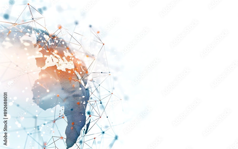 Fototapeta premium Minimalist Abstract Tech: Navigating Global Communication and Data Analysis on White Background, Cyber Innovation Theme