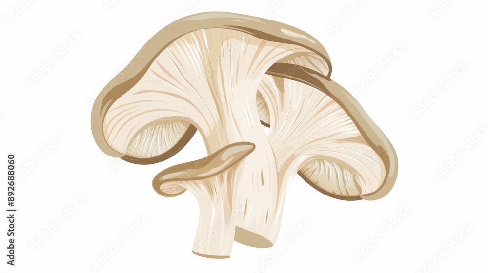 Fototapeta premium A simple illustration of oyster mushrooms, with only one in the center, is a symbol of art. Dynamic on a clean white background.