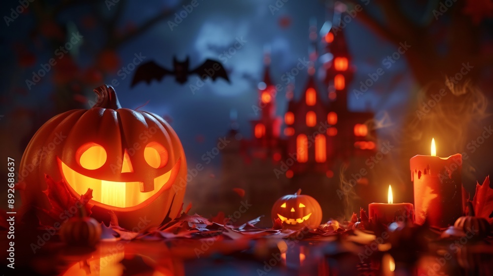 Spooky Halloween Night with Jack-o'-Lanterns and Candles Spooky Halloween Night with Jack-o'-Lanterns and Candles