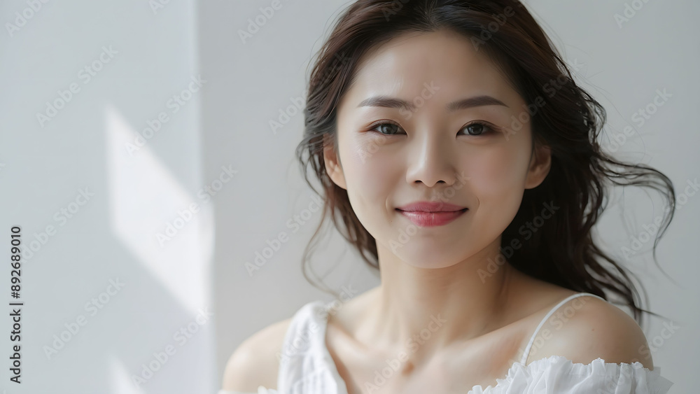 Beauty portrait of a model Japanese woman with beautiful white skin through skin care Beauty portrait of a model Japanese woman with beautiful white skin through skin care