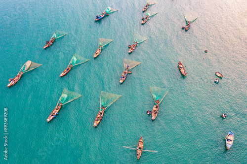 Aerial view of My Khe Beach - Top 6 beautiful beach in the World By Forbes Magazine. photo